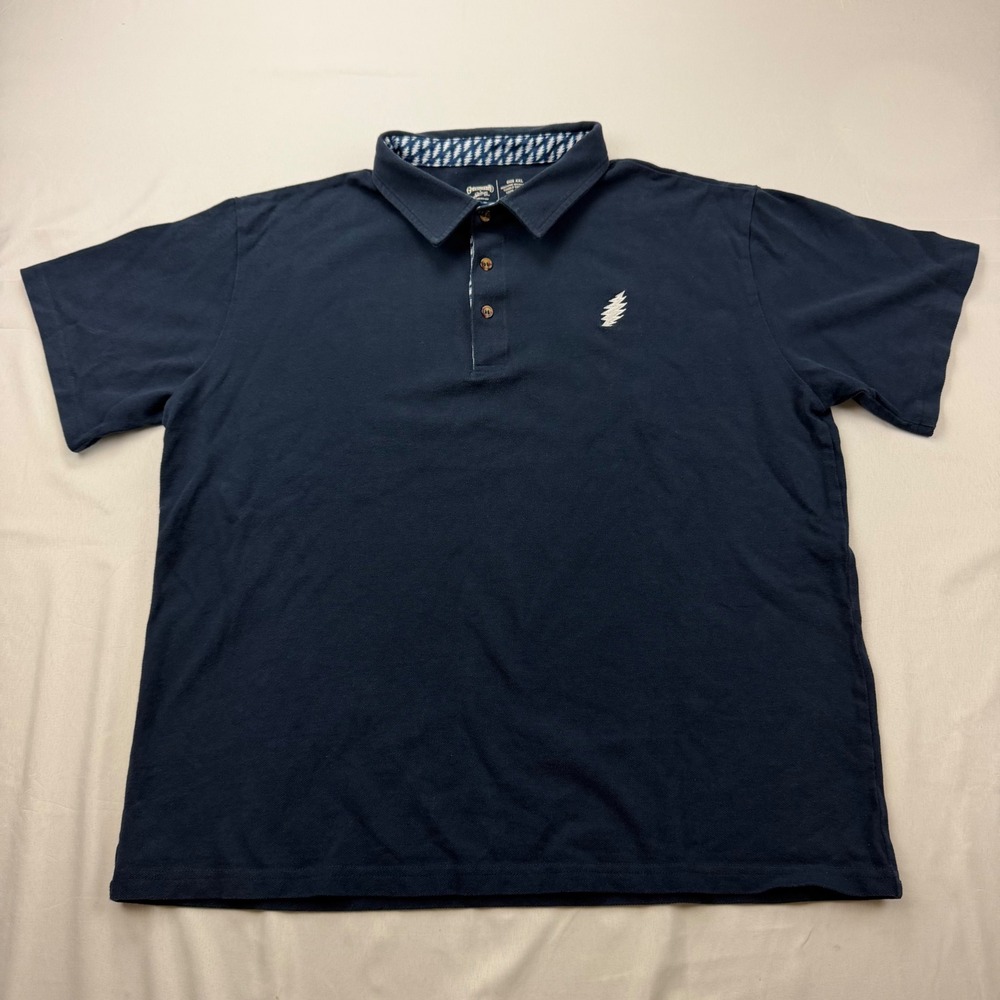Section 119 Grateful Dead Polo Mens XXL Navy Blue Lightning Bolt Pique Shirt